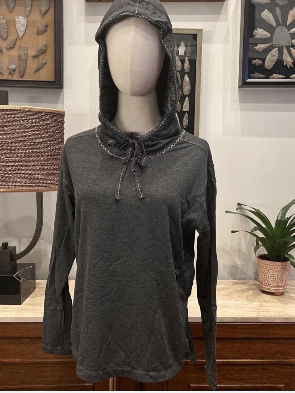 Max Studio Dark Charcoal Hooded Pullover with Contrast Stitching size XL